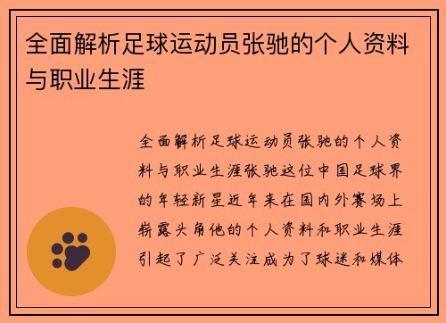 全面解析足球运动员张驰的个人资料与职业生涯